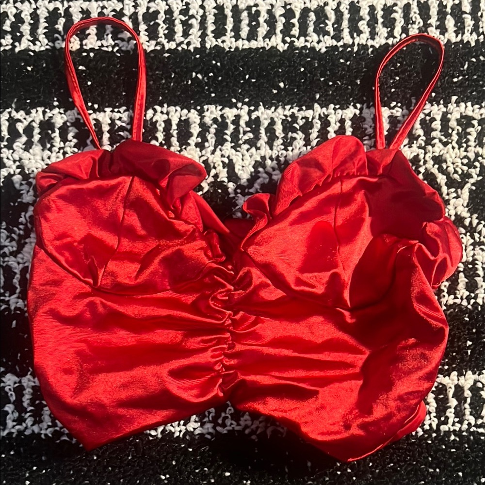 Shein Red Satin Ruched Crop Top
